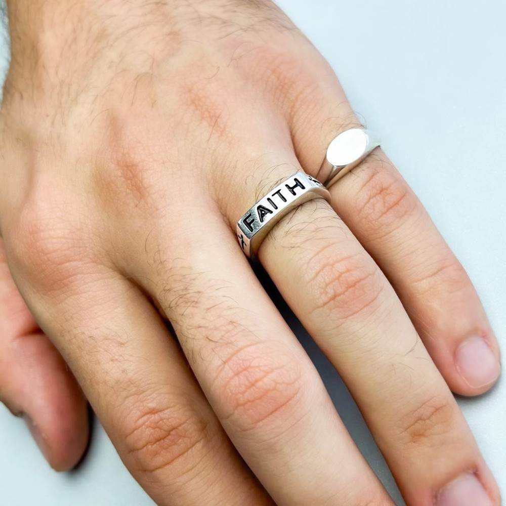 Anel de prata masculino retangular FAITH 3 
