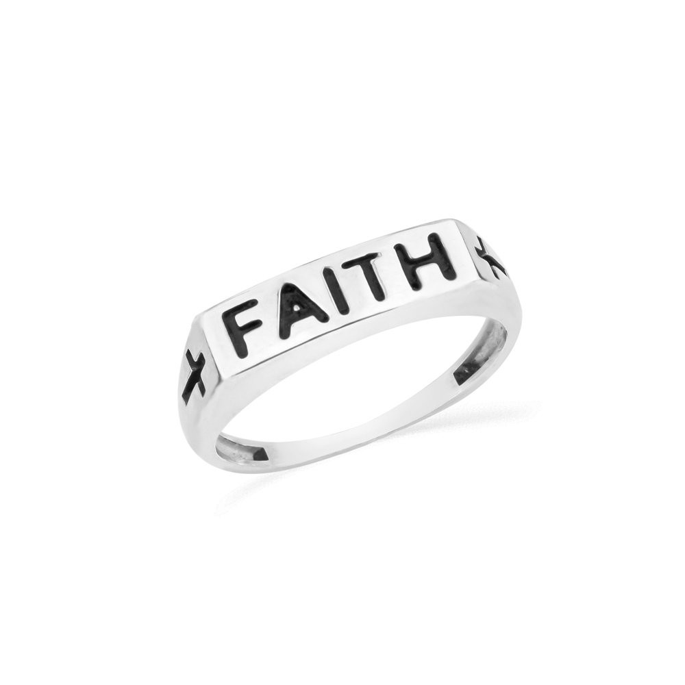 Anel de prata masculino retangular FAITH