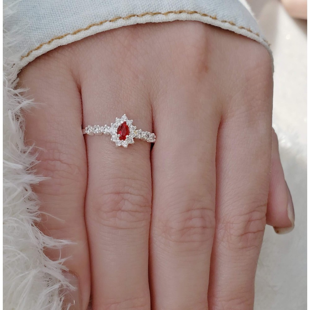 Anel de prata feminino gota vermelha I