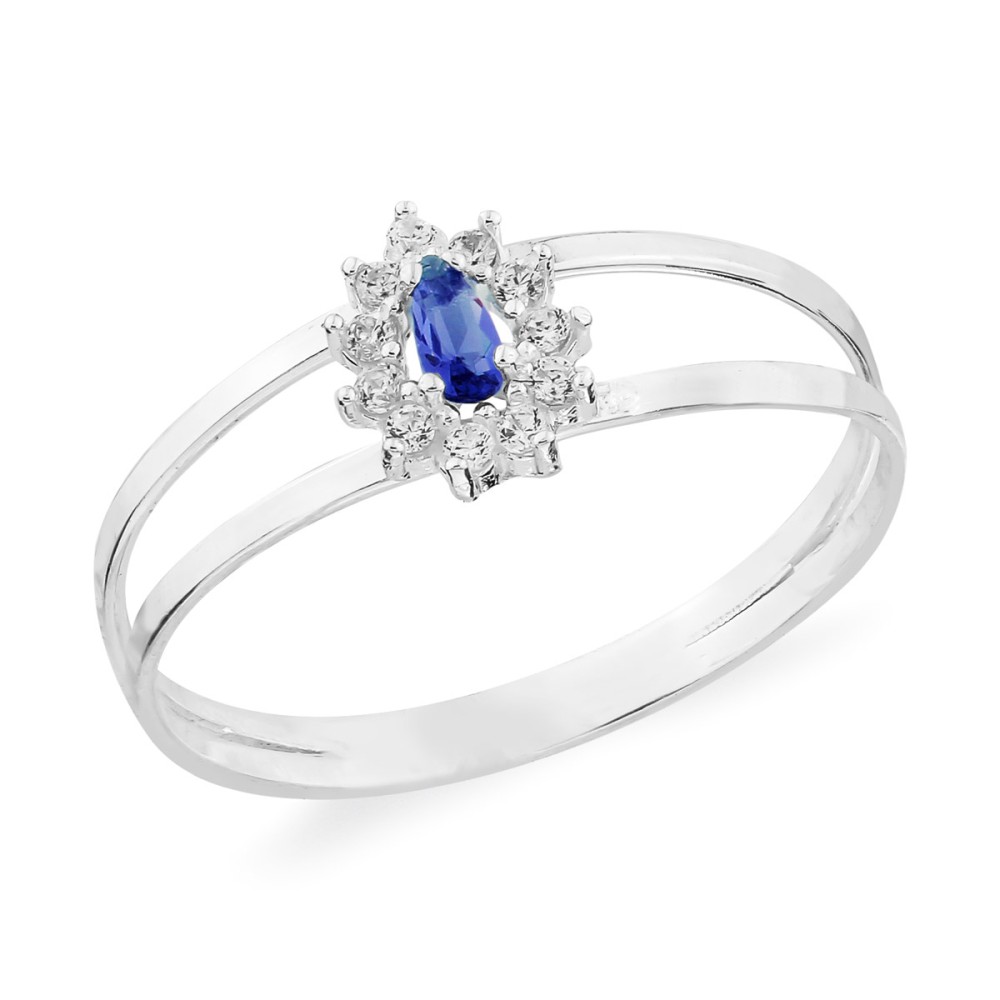 Anel de formatura prata pedra azul 