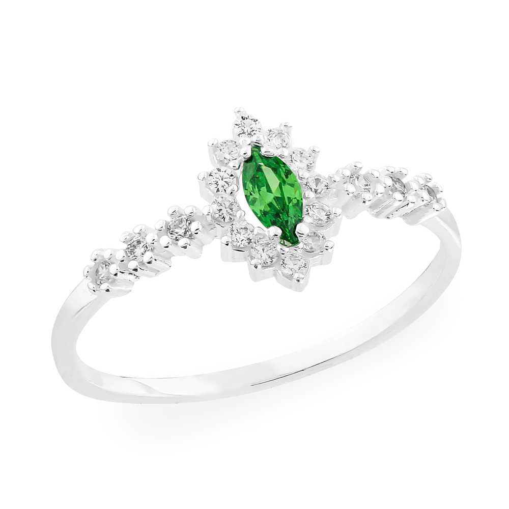 Anel de prata feminino navete pedra verde I