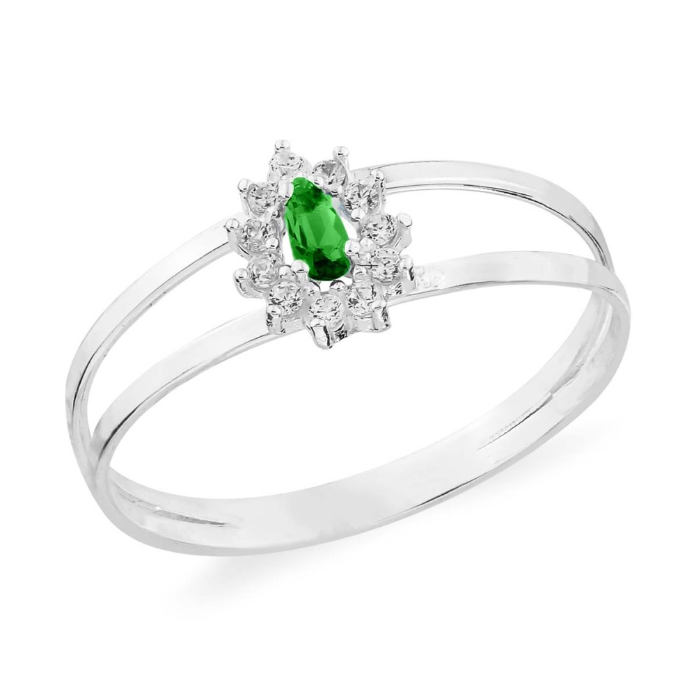 Anel de formatura prata pedra verde