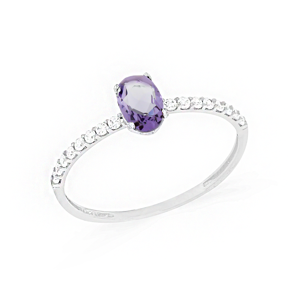 Anel de prata feminino pedra roxa