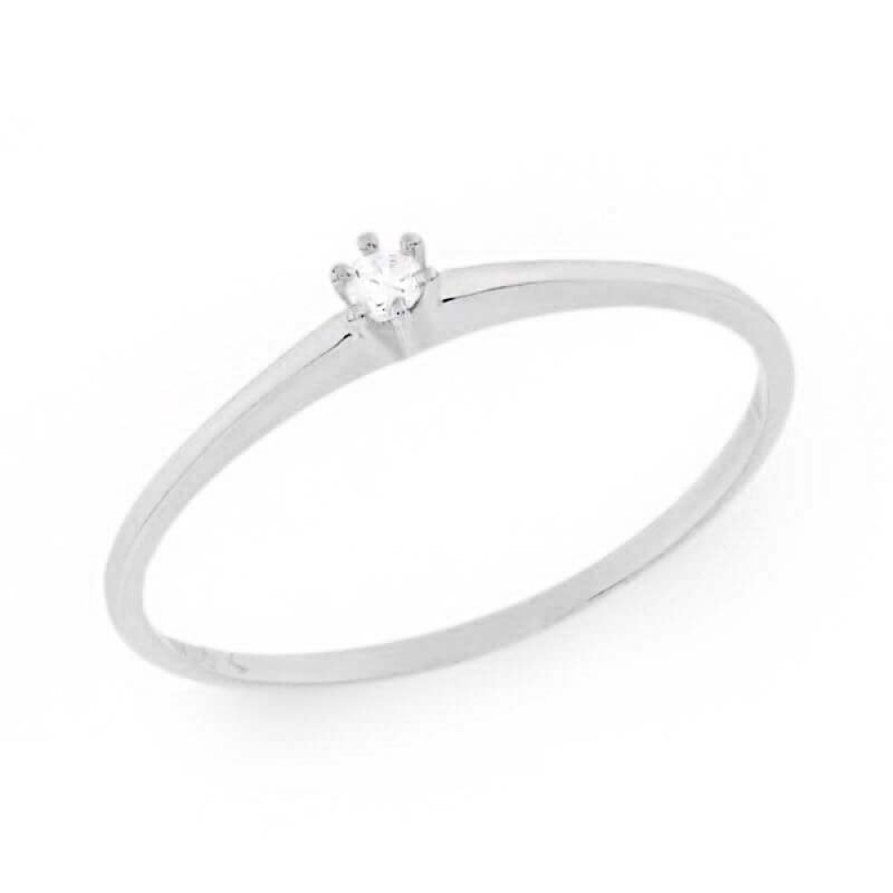Anel de ouro branco solitário com diamante