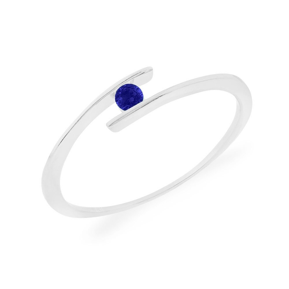 Anel solitário noivado de prata azul