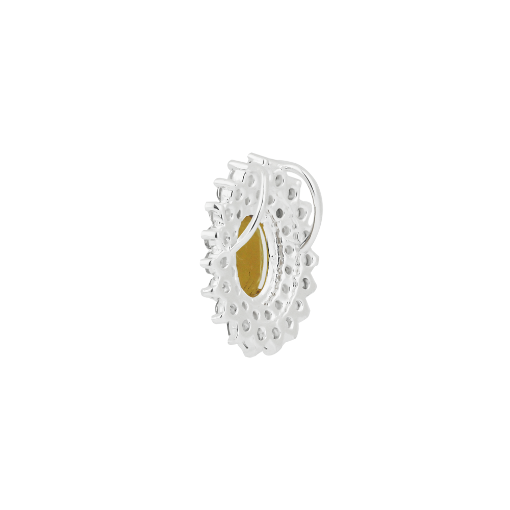 Conjunto de prata pedra oval amarela e zircônias