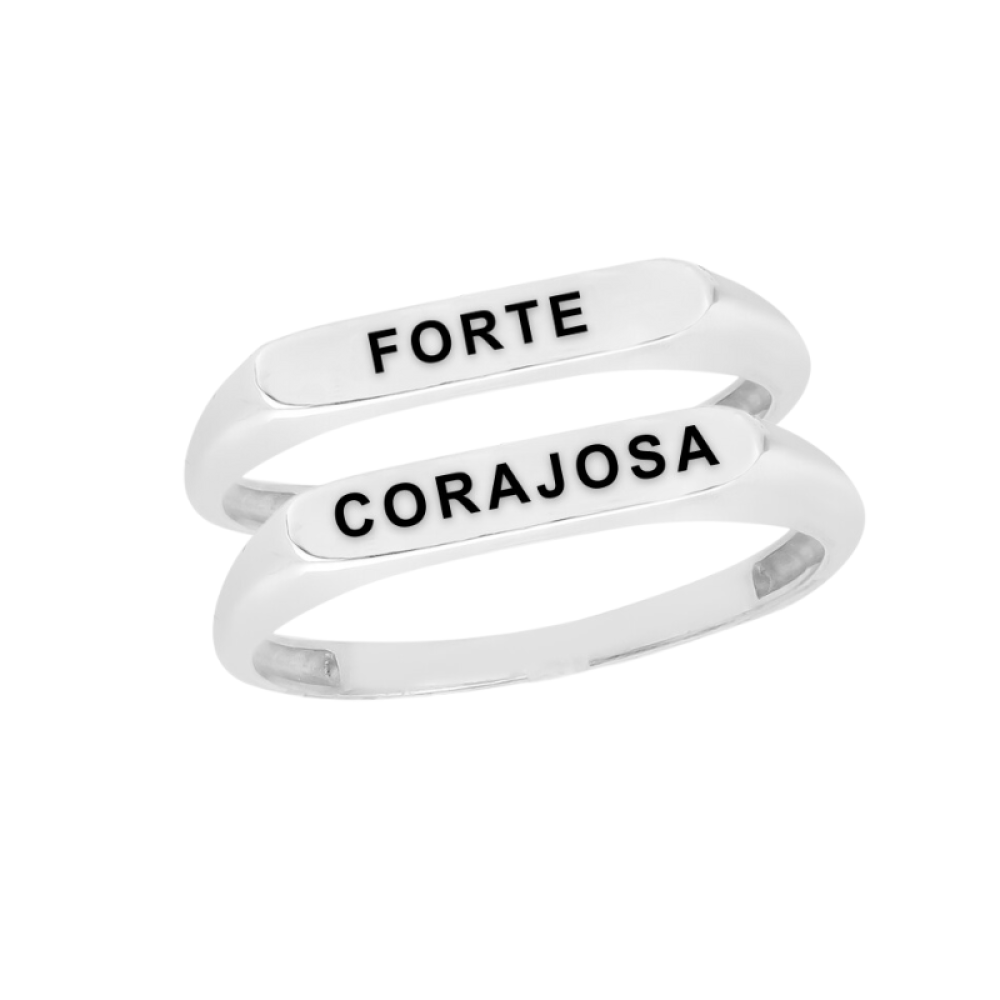 Anel de prata placa forte e corajosa