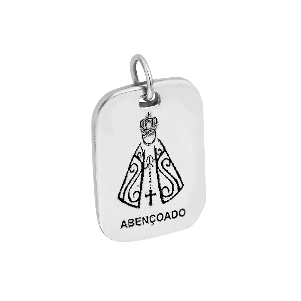 Pingente de prata retangular masculino abençoado