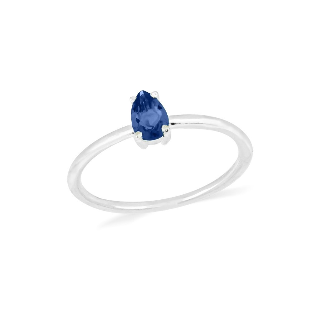 Anel de prata pedra gota azul aro liso