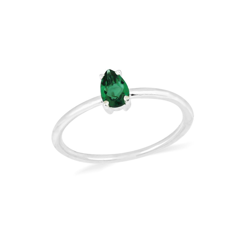Anel de prata pedra gota verde aro liso