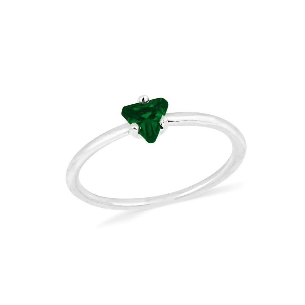 Anel de prata pedra triangulo verde aro liso