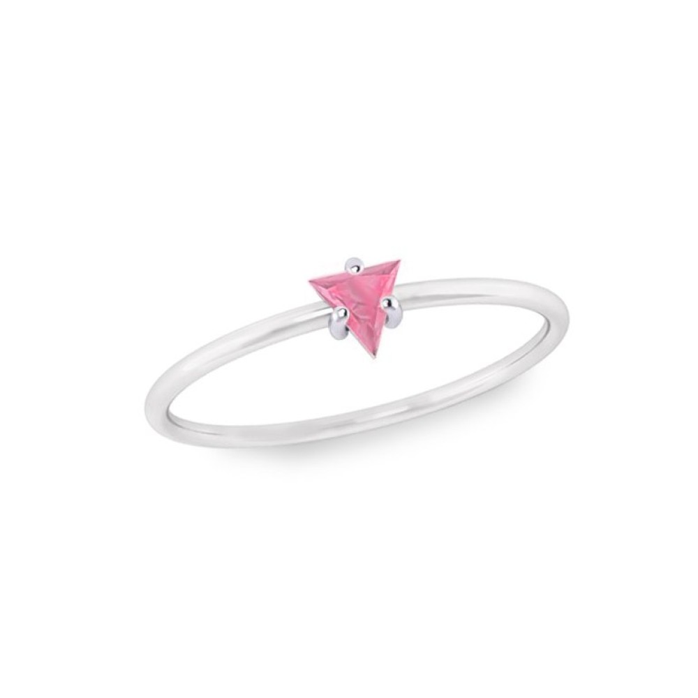 Anel de prata feminino pedra triangular rosa