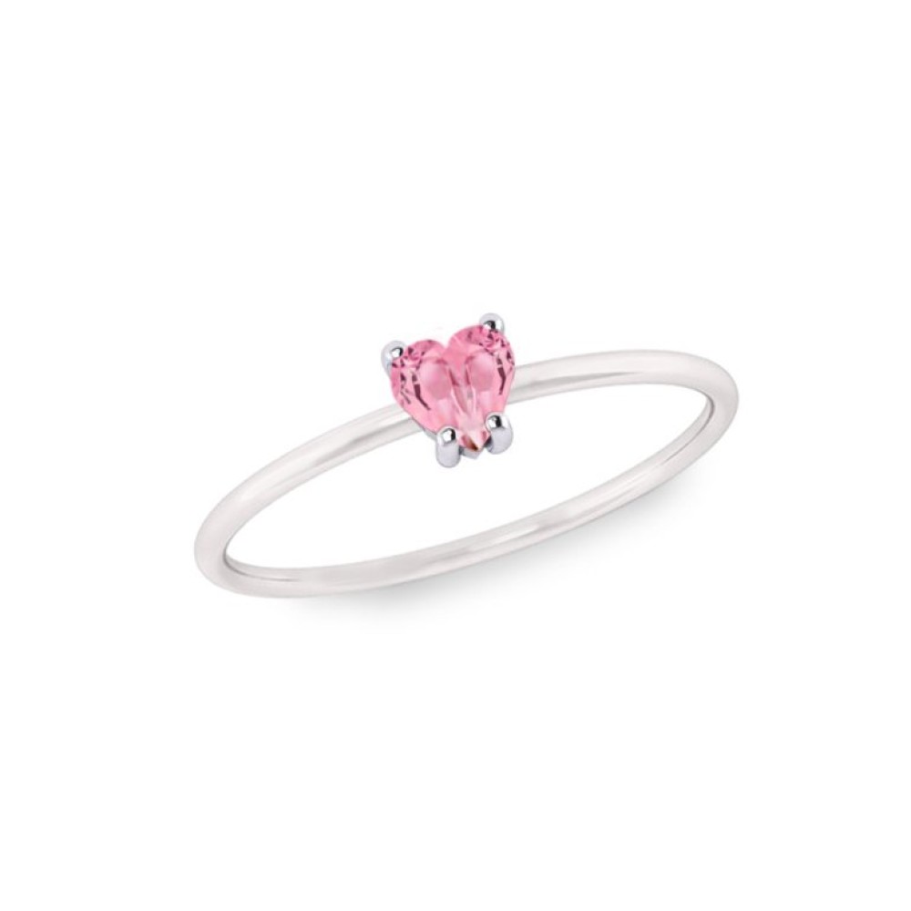 Anel de prata feminino pedra coração rosa
