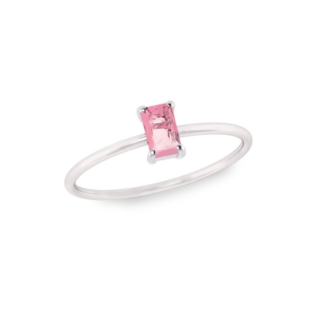Anel de prata feminino pedra retangular rosa