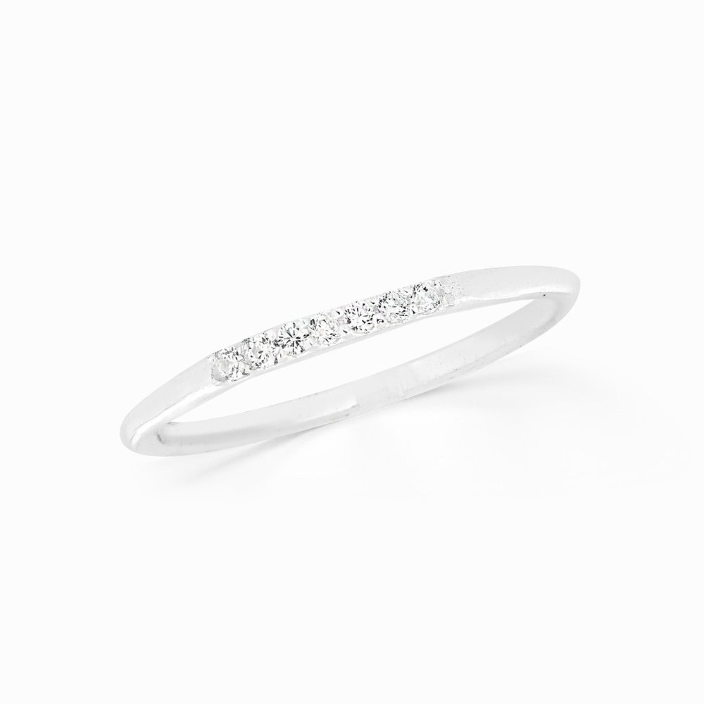 Aparador de aliança de prata delicado zirconias