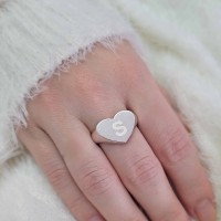 Anel de prata face coração grande liso chapa personalizado