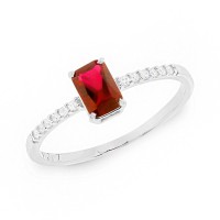 Anel de formatura prata pedra vermelho retangular