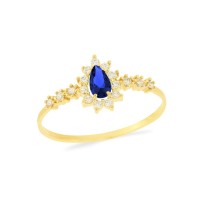 Anel de prata 925 com banho de ouro gota azul