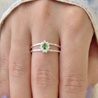 Anel de formatura prata pedra verde