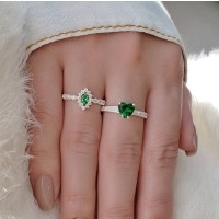Anel de prata feminino navete pedra verde I
