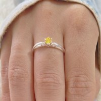 Anel de prata solitário noivado com pedra amarela VIII