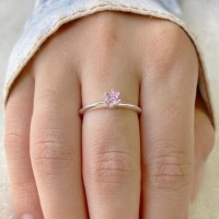 Anel de prata solitário noivado pedra rosa