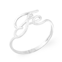 Anel feminino prata Escrito ''Fé'' letra cursiva 