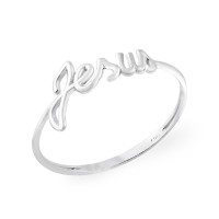 Anel feminino prata Escrito ''Jesus'' letra cursiva 