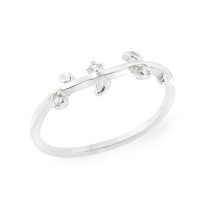 Anel feminino prata folhas e zircônias 
