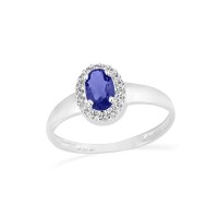 Anel de prata oval azul com zirconias