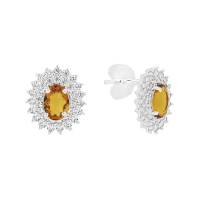 Conjunto de prata pedra oval amarela e zircônias