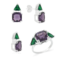 Conjunto de prata com pedra quadrada e triângulo