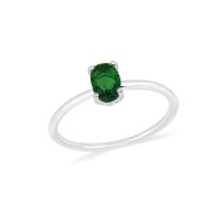 Anel de prata pedra oval verde aro liso