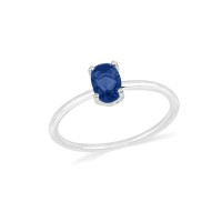 Anel de prata pedra oval azul aro liso