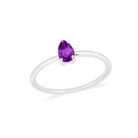 Anel de prata pedra gota roxo aro liso