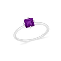 Anel de prata pedra quadrada roxo aro liso