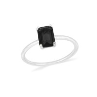 Anel de prata pedra retangular preto aro liso
