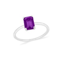 Anel de prata pedra retangular roxo aro liso