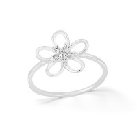 Anel de prata flor pétalas com pedra e petalas vazadas