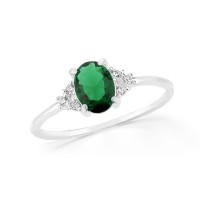 Anel de prata pedra oval verde e zirconias