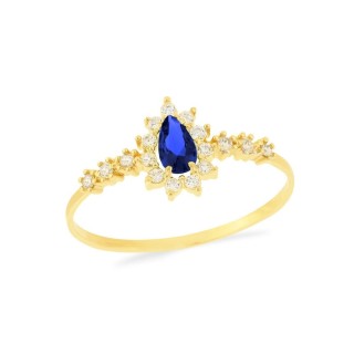 Anel de prata 925 com banho de ouro gota azul