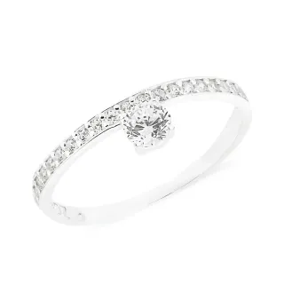 Anel de prata feminino solitário pedra branco II
