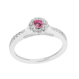 Anel de prata solitário noivado rosa XI