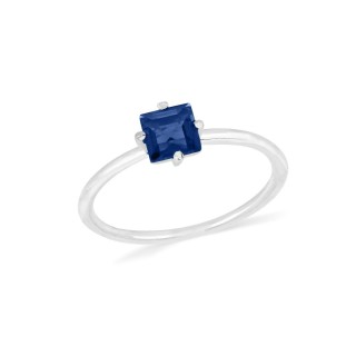 Anel de prata pedra quadrada azul aro liso