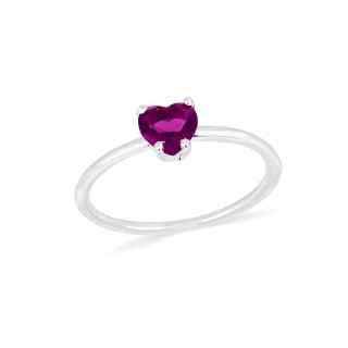 Anel de prata pedra coração rosa aro liso