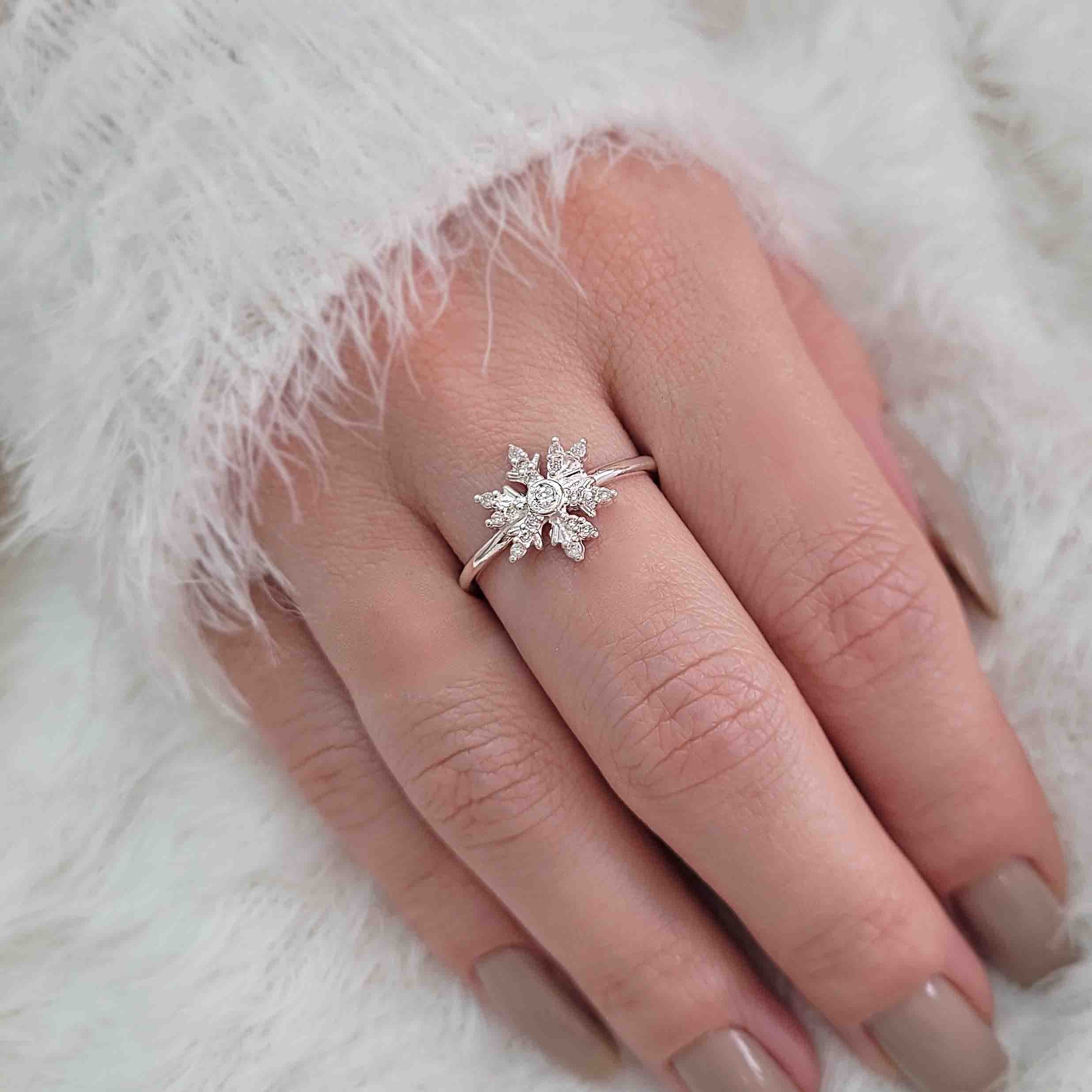 Anel de prata frozen floco de neve