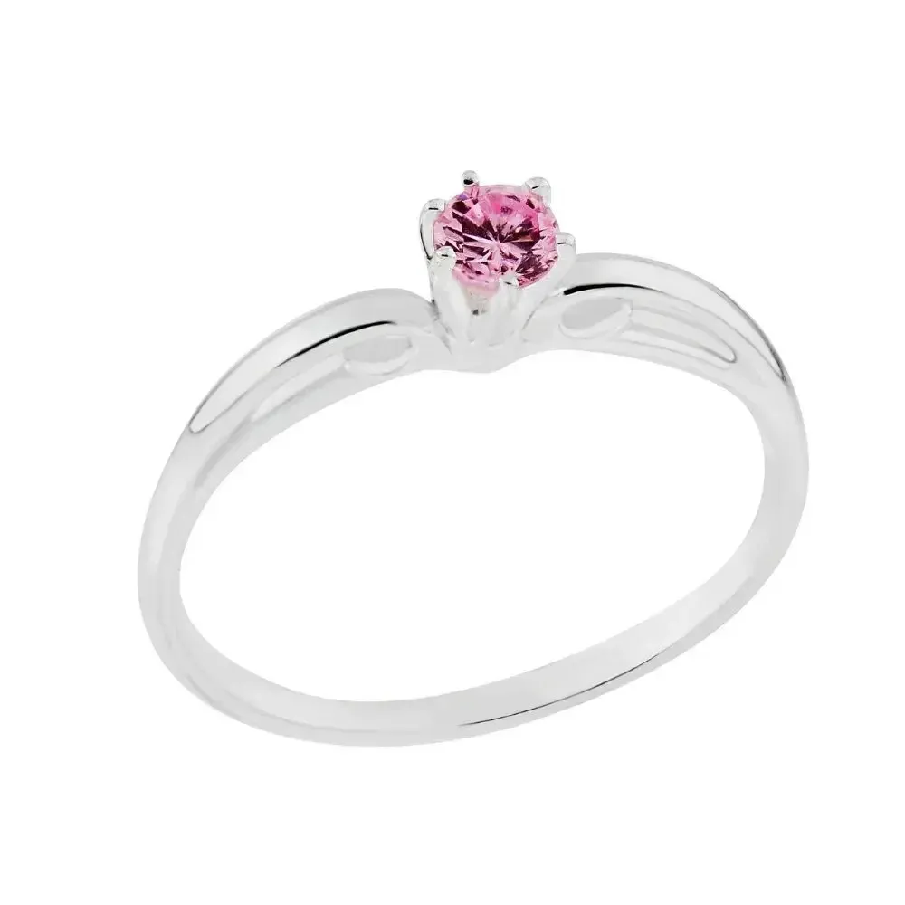 Anel de prata solitário noivado com pedra rosa VII