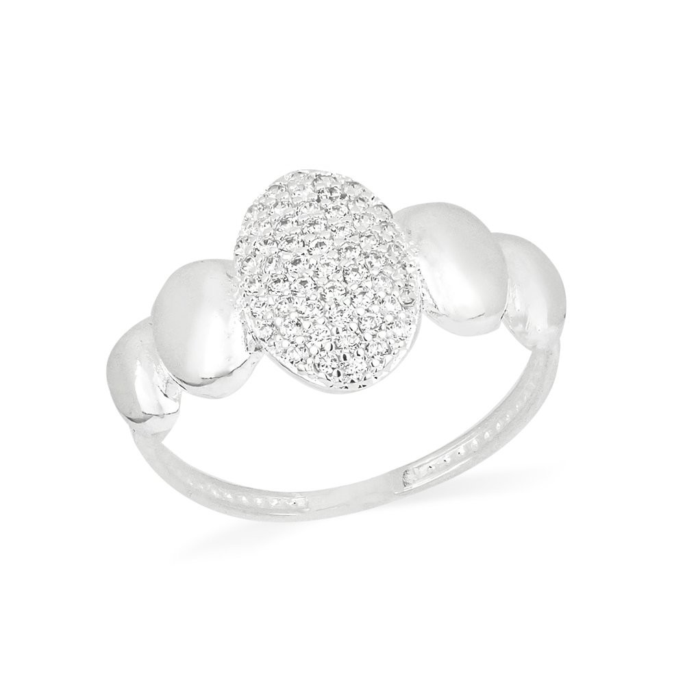 Anel de prata oval com pedras 