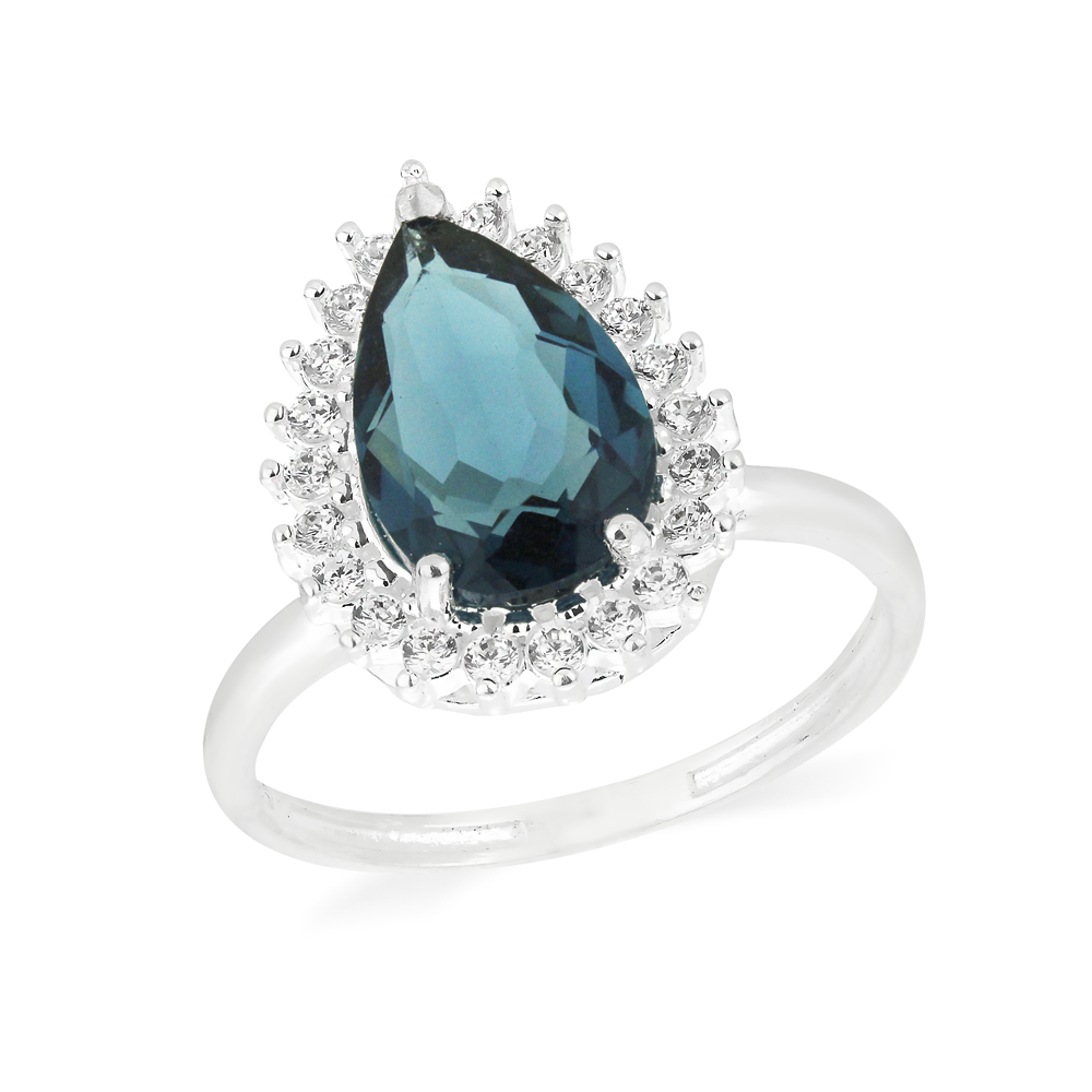 Conjunto de prata pedra azul e zircônias