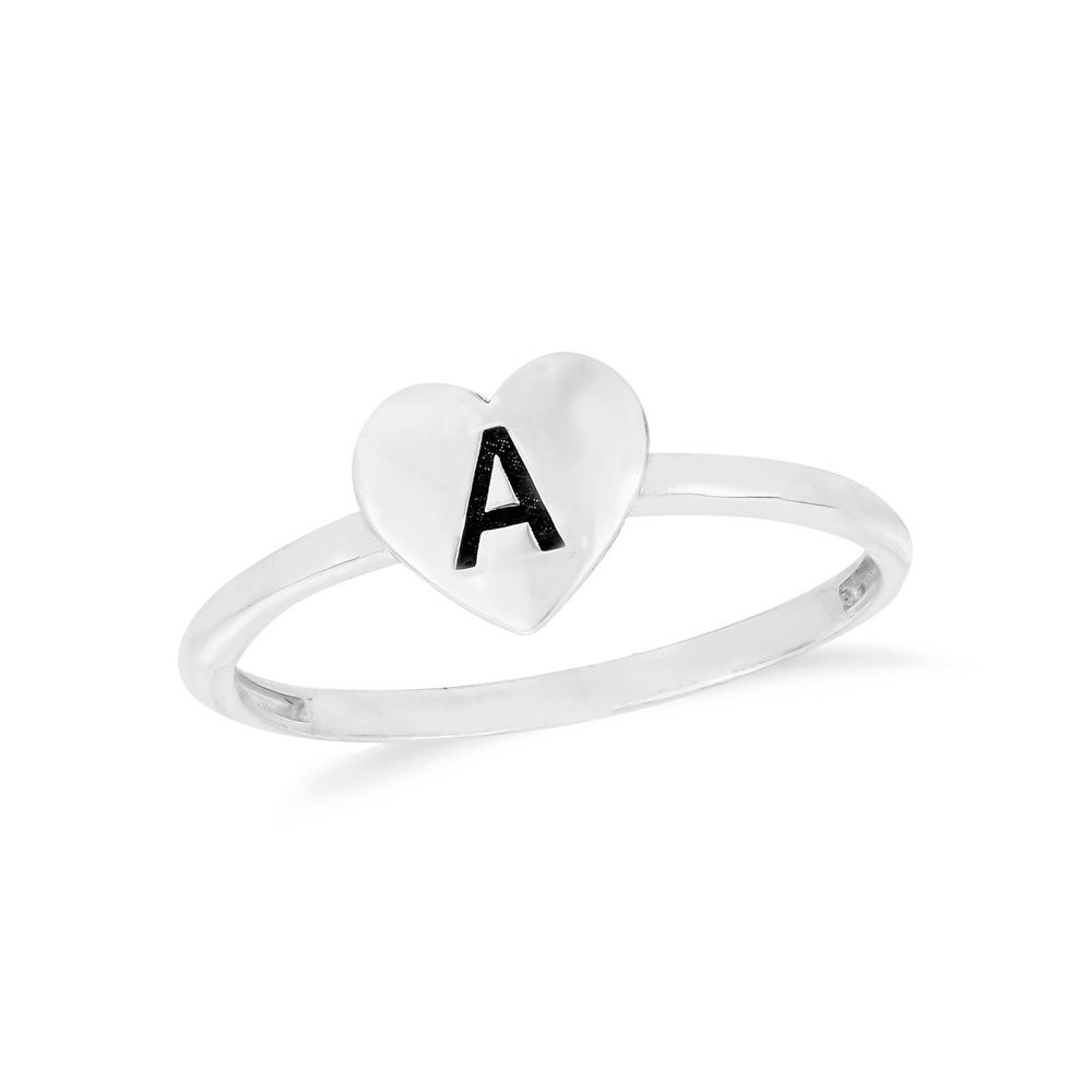 Anel coração polido de prata personalizável inicial